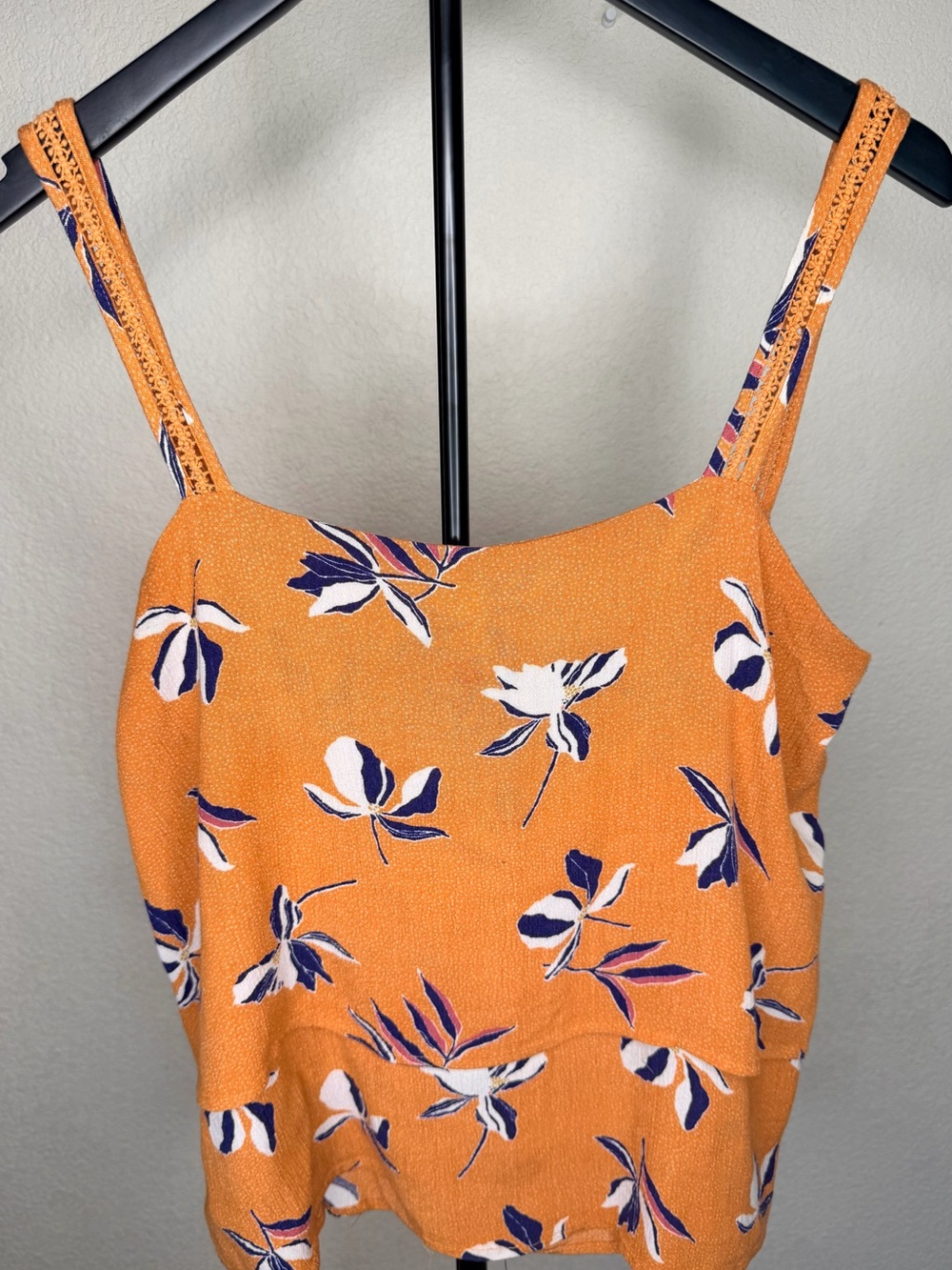 bobeau Orange Floral Cami with Navy & White Print
